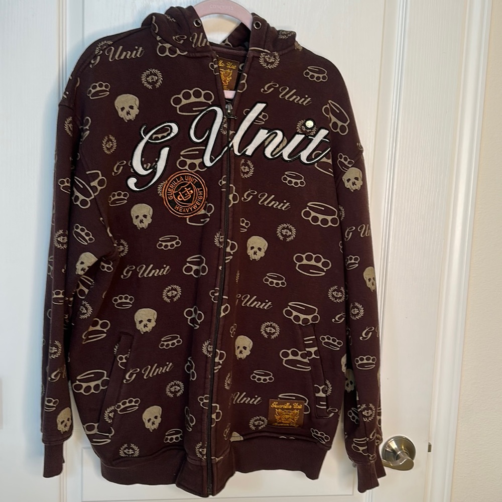 🔅Vintage G-Unit 50 Cent Brass Knuckles Skull Zip-Up Hoodie